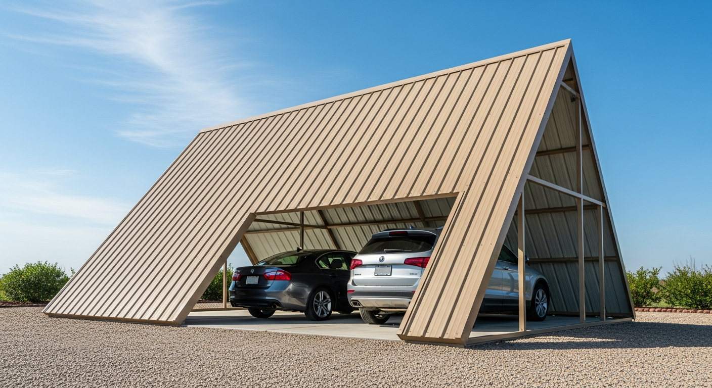 Utility carport delivered and installed with enclosed rear storage