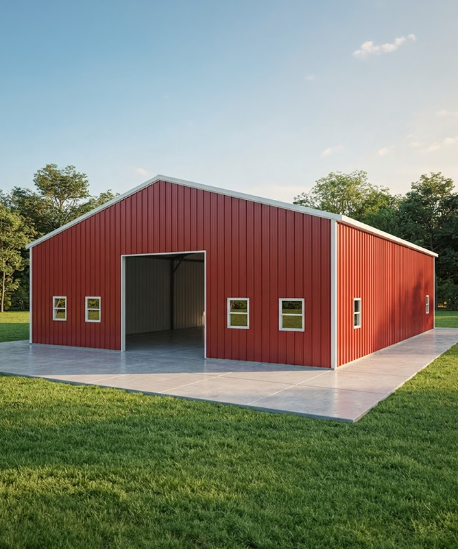 Large covered clear-span steel riding arena