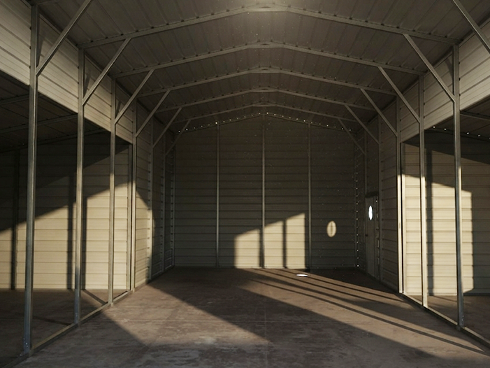 Straight-roof metal barn delivered and installed