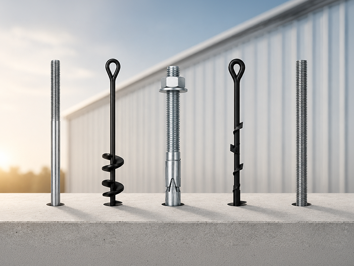 Ground and concrete anchors of the kind our crew sets a carport with